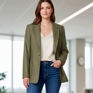 Vintage 90s Talbots Petites Blazer Jacket Wool Silk Blend Green Italian‎ Fabric